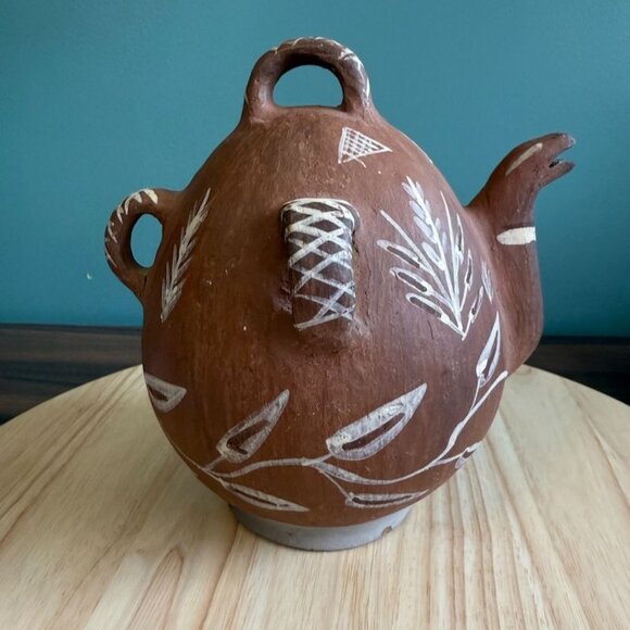 Vintage Peruvian Quinua Vessel Pitcher Zoomorphic Rustic Jug Red Clay Pottery P - Picture 2 of 10